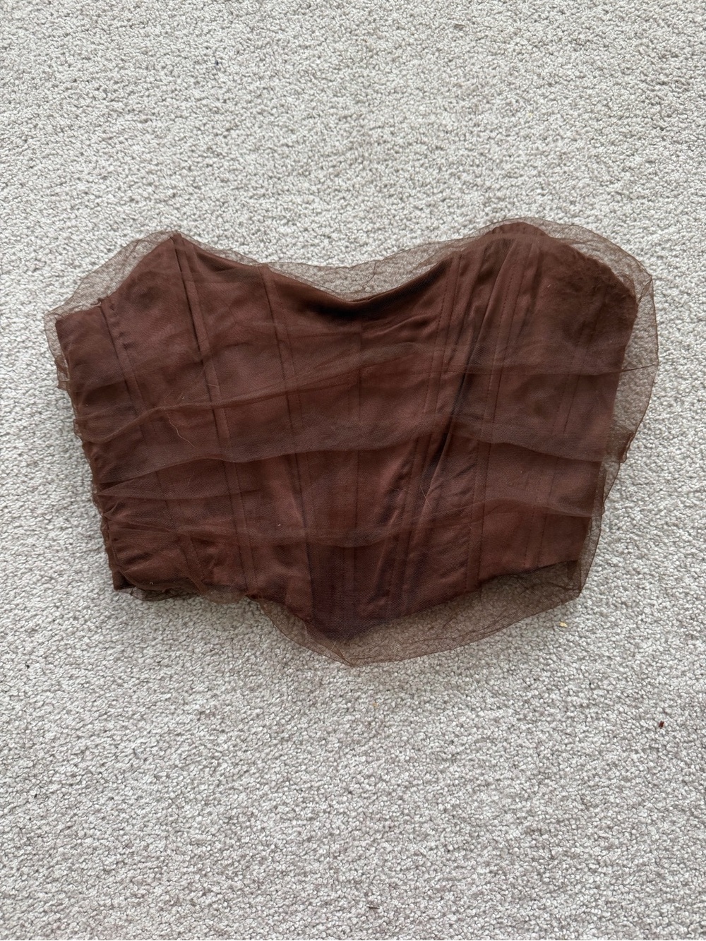 Zara Brown Strapless Mesh Crop Top